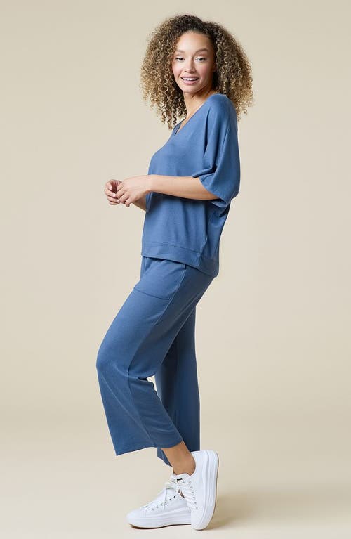 Softies Dream Jersey Relaxed V-neck With Capri Lounge Set In Indigo
