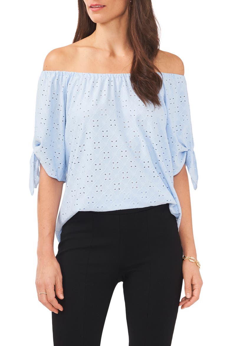 Cold Shoulder Knit Eyelet Top, Main, color, OCEAN SPRAY