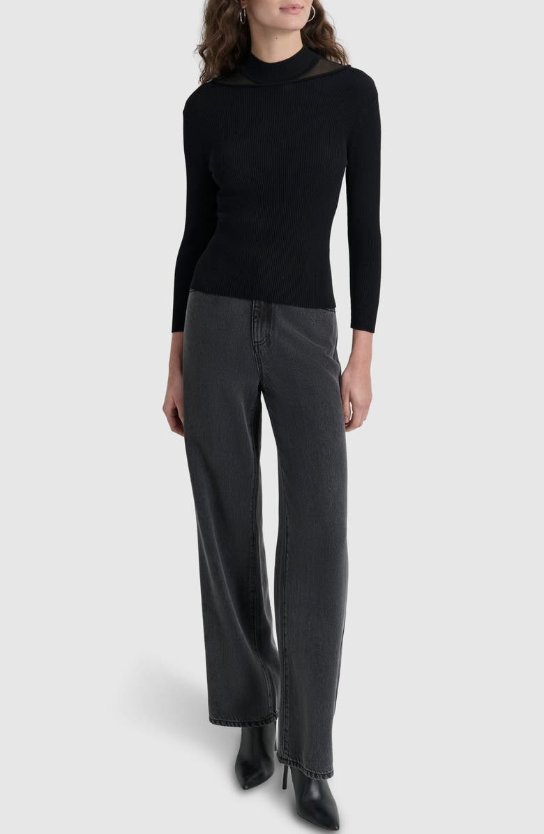 DKNY Sheer Inset Rib Sweater, Alternate, color, 