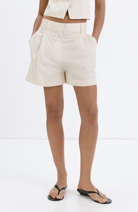 Pinstripe Pleated Bermuda Shorts