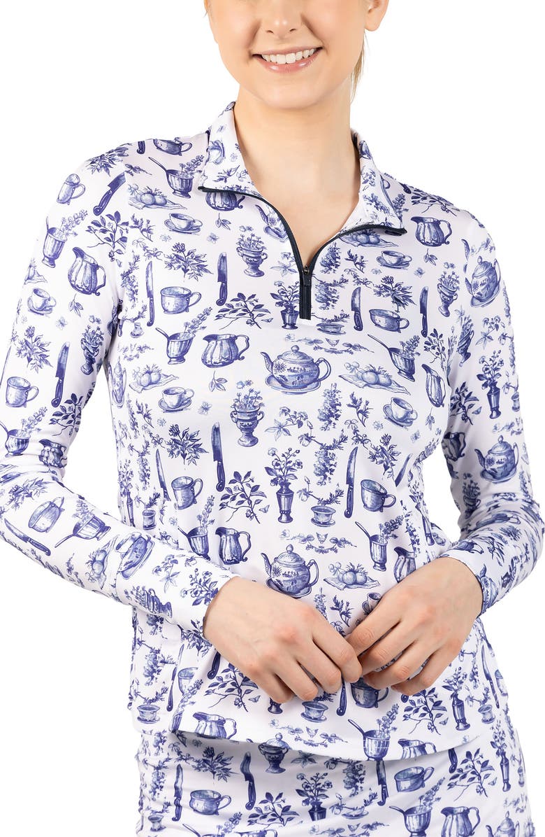 TailorByrd Toile Print Performance Quarter Zip Pullover, Main, color, Light Blue
