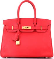 Pre-Owned Hermes Birkin Handbag Red Epsom with Gold Hardware 30