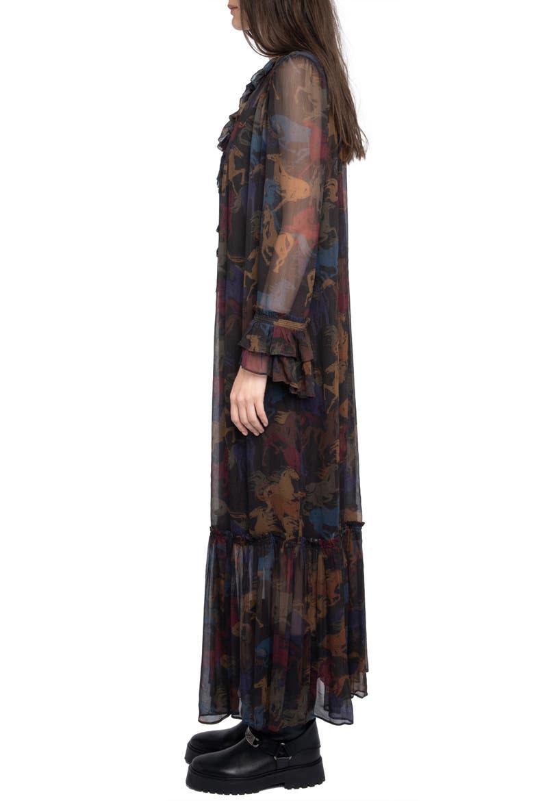 Ralicel Horse Print Long Sleeve Dress, Alternate, color, DARK CHOCOLATE