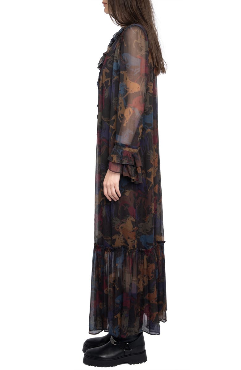 Zadig & Voltaire Ralicel Horse Print Long Sleeve Dress, Alternate, color, Dark Chocolate