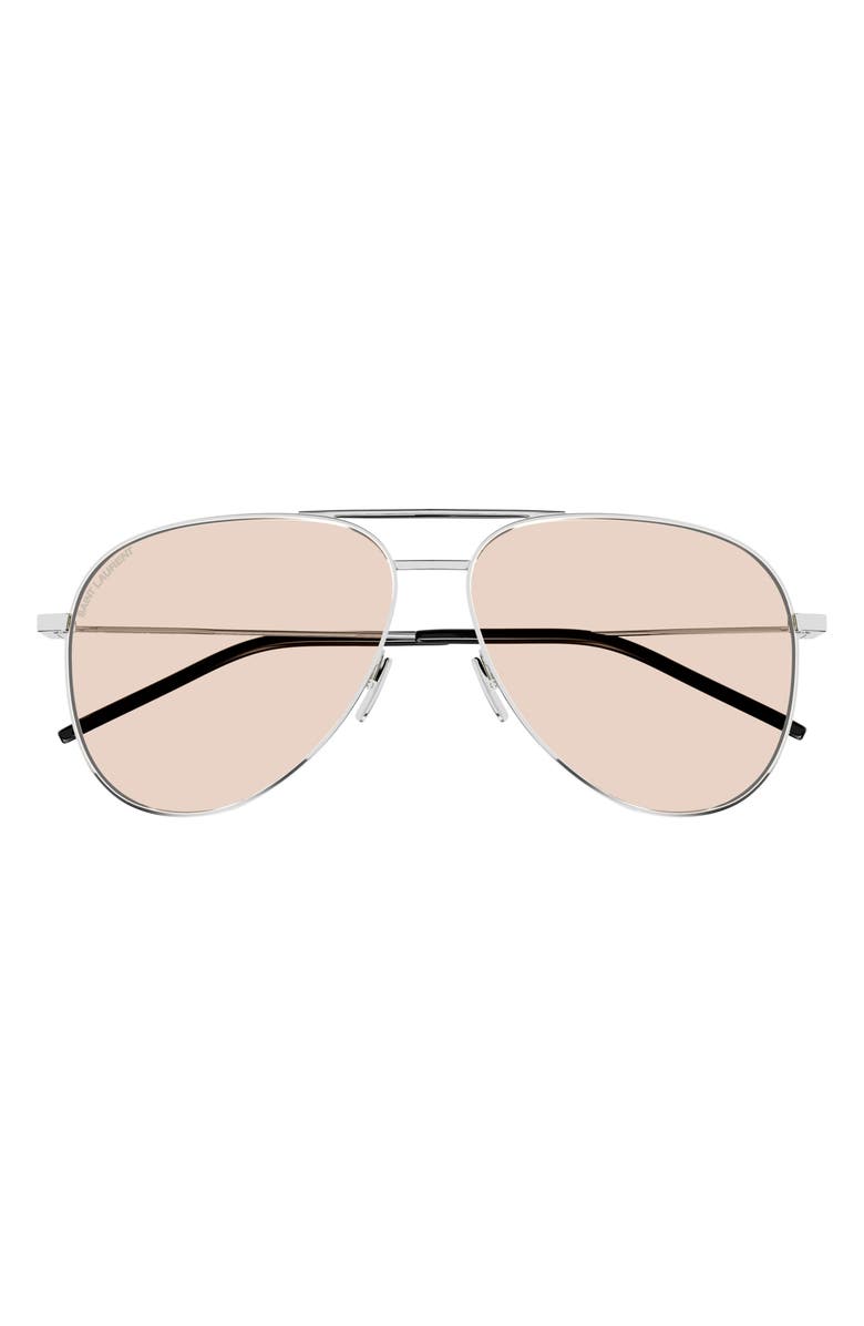 Saint Laurent 59mm Pilot Sunglasses, Main, color, Silver