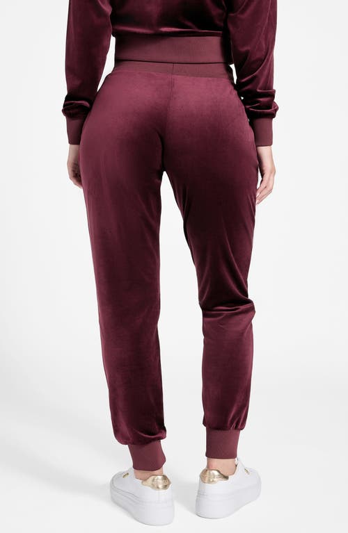 Guess Velvet Joggers In Burgundy