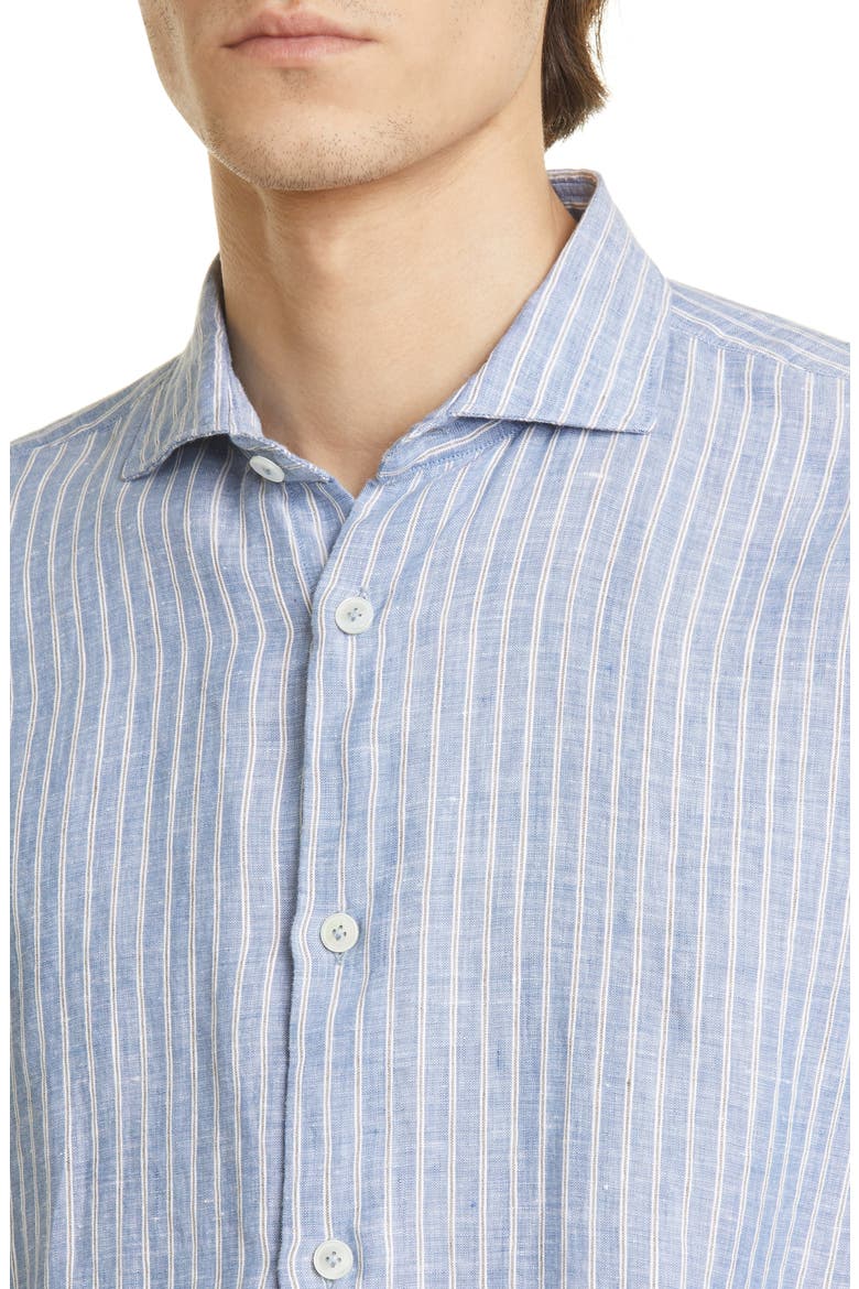 Slim Fit Stripe Linen Button-Up Shirt, Alternate, color, BLUE