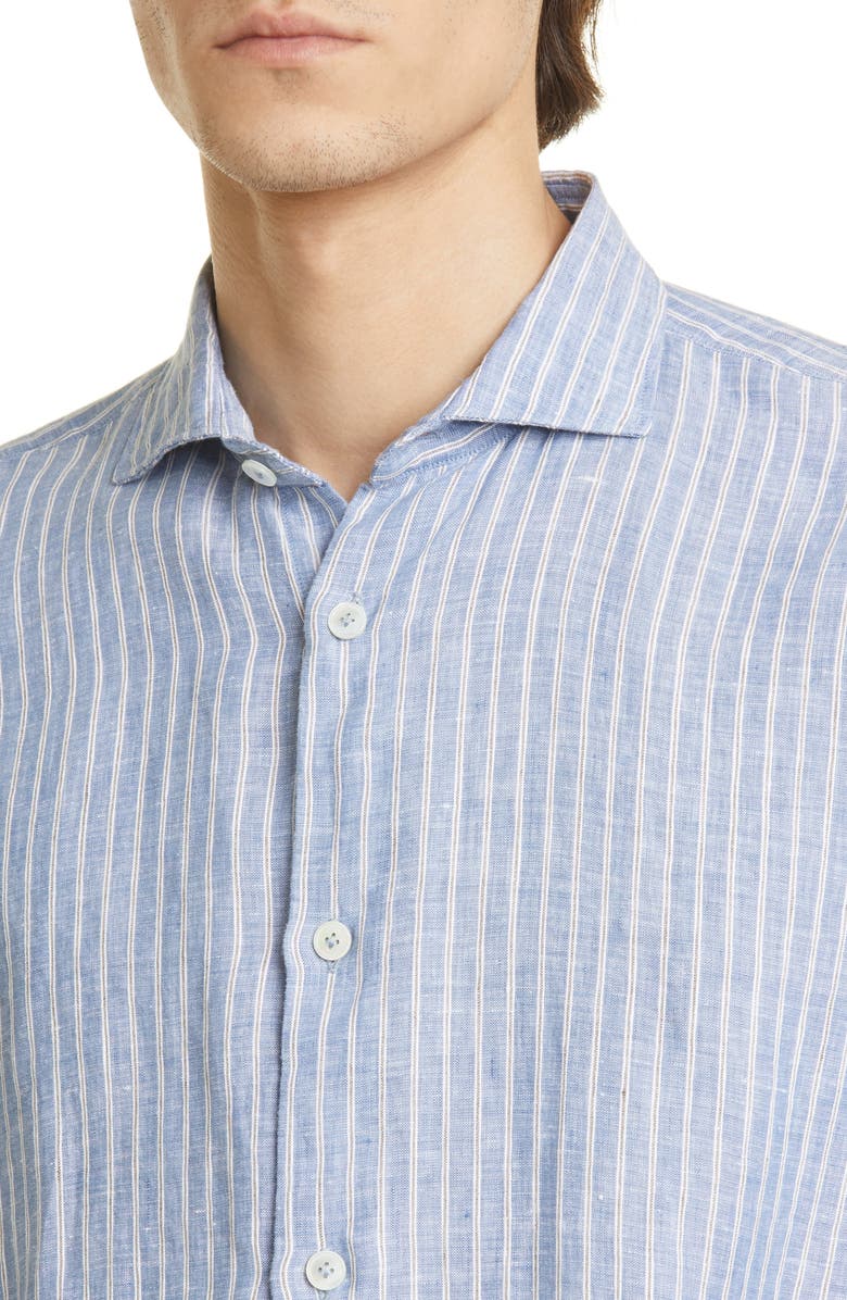 Eleventy Slim Fit Stripe Linen Button-Up Shirt, Alternate, color,
