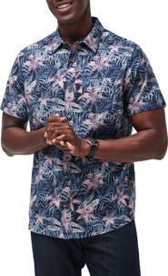TravisMathew Shoot the Channel Floral Short Sleeve Stretch Button-Up Shirt