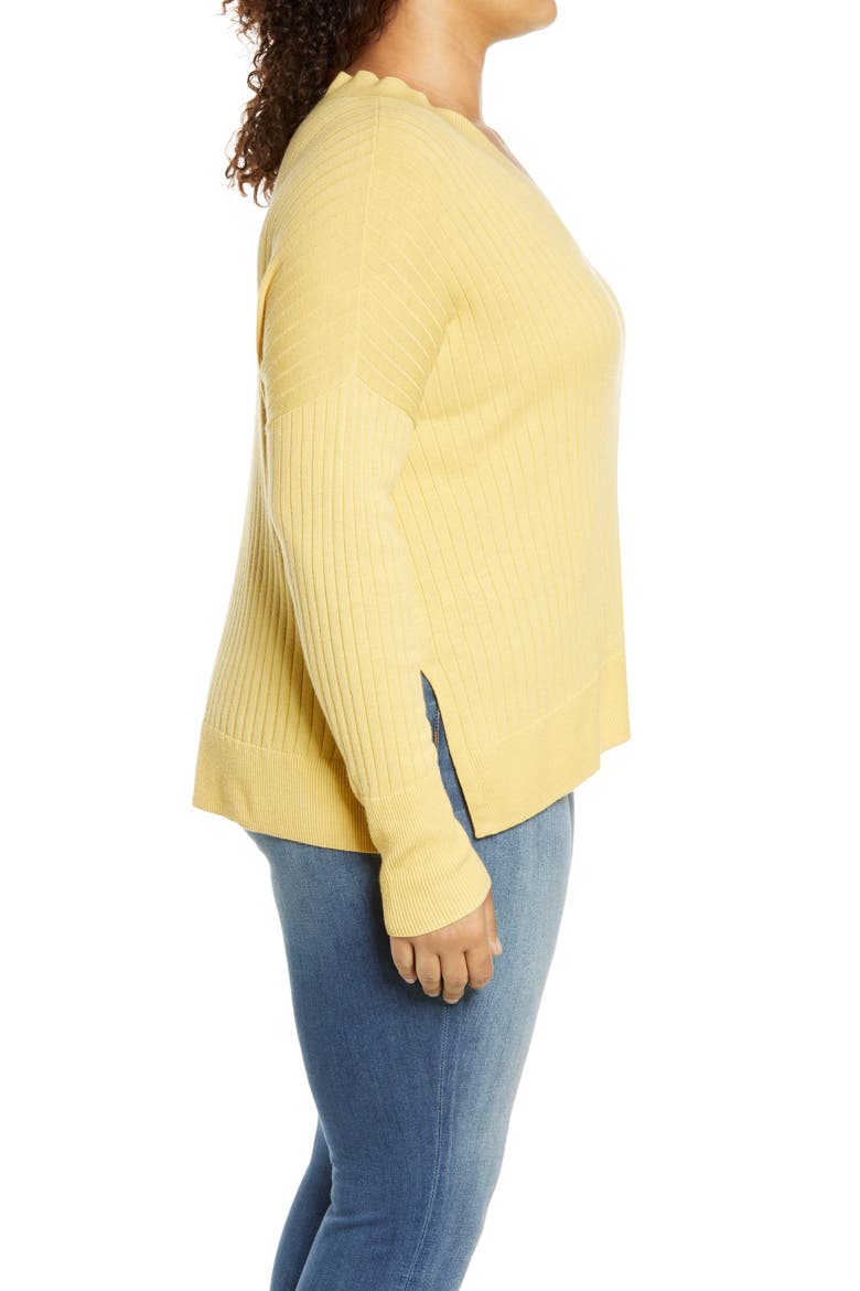 Wide Ribbed V-Neck Pullover, Alternate, color, YELLOW RATTAN