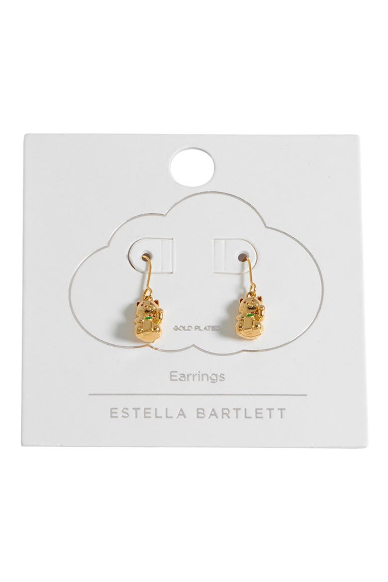 Lucky Cat Drop Earrings, Alternate, color, GOLD