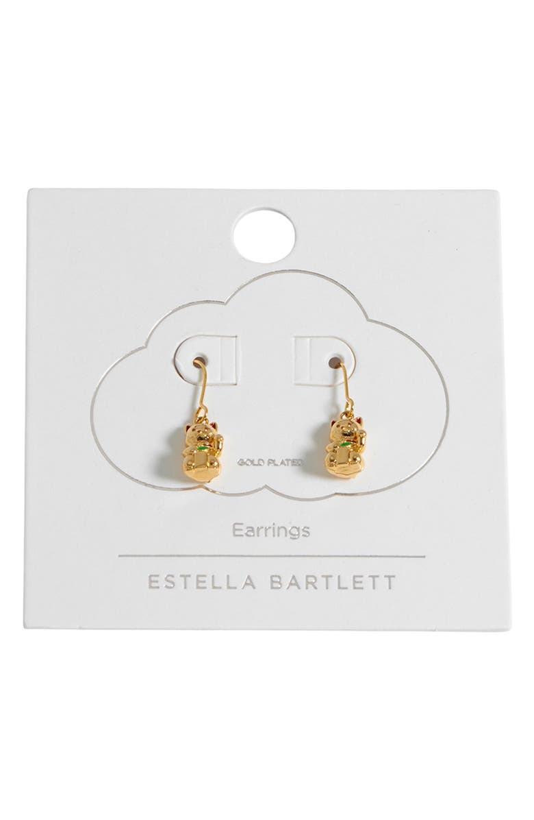Estella Bartlett Lucky Cat Drop Earrings, Alternate, color, Gold
