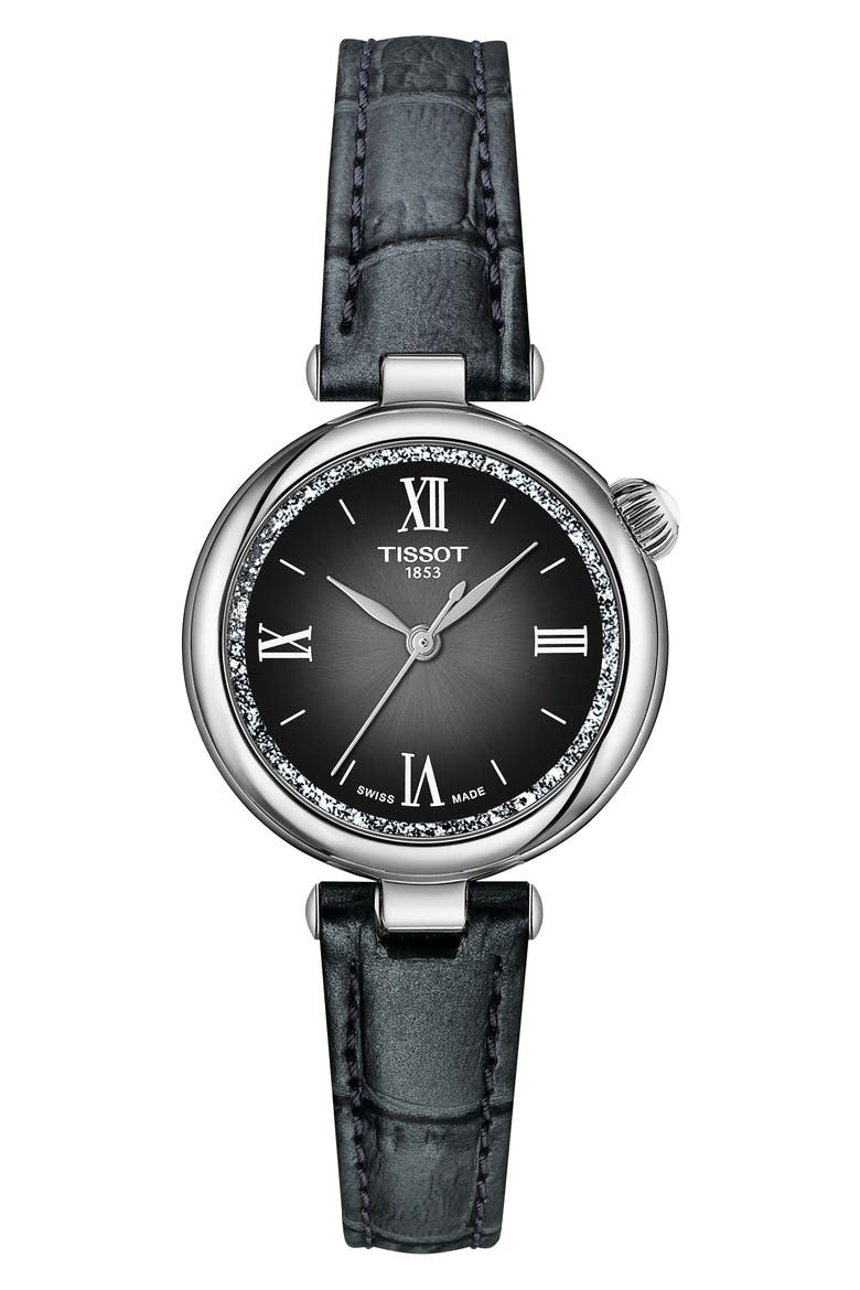 Desir Leather Strap Watch, 28mm, Main, color, BLACK