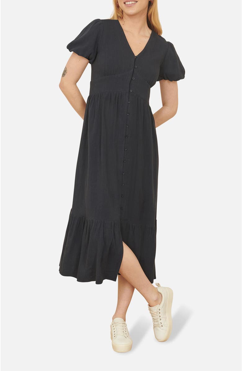 Yumi Viscose Button Through Midi Dress, Alternate, color, Navy