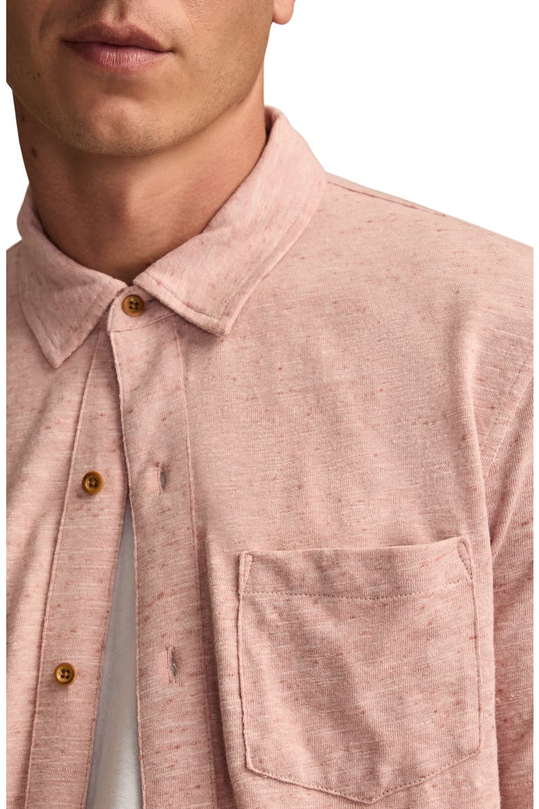 Slub Knit Short Sleeve Cotton Blend Button-Up Shirt, Alternate, color, ROSE TAN
