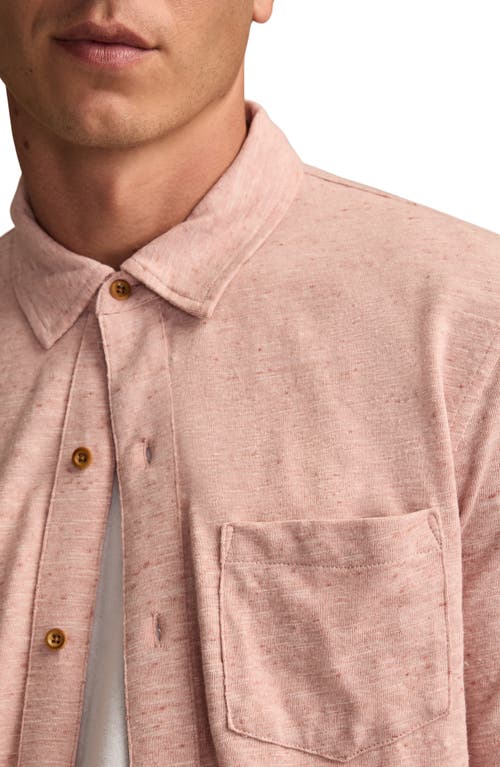Lucky Brand Slub Knit Short Sleeve Cotton Blend Button-up Shirt In Pink