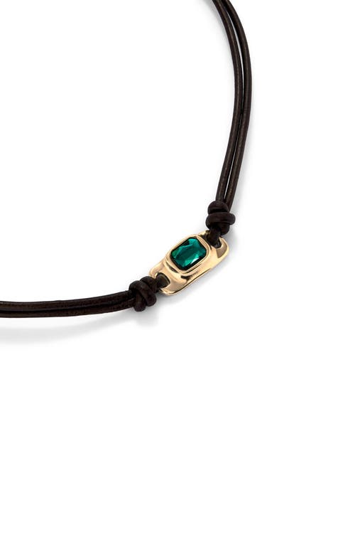 Unode50 Green Crystal Leather Necklace In Black