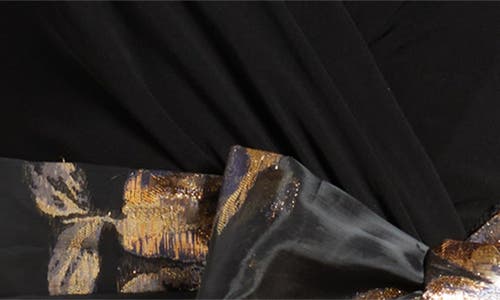 Eliza J Floral Metallic Sleeveless Mixed Media Ballgown In Multi