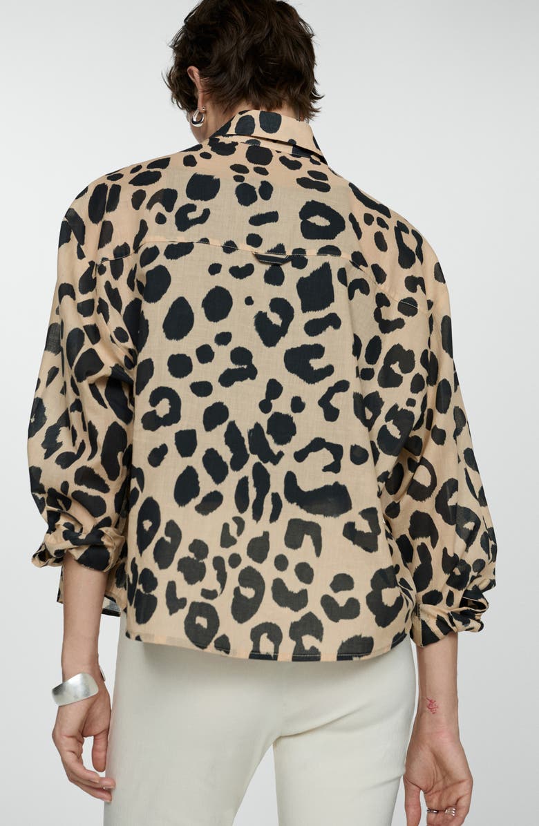 MANGO Animal Print Cotton Button-Up Shirt, Alternate, color, Ecru