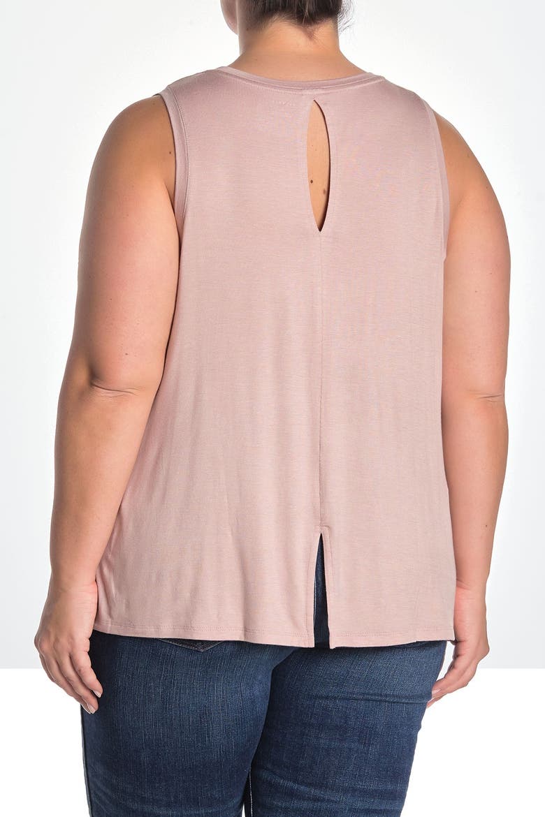 Crew Neck Keyhole Tank Top, Alternate, color, PINK ADOBE