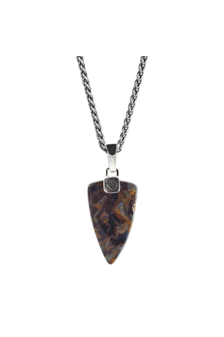 Pietersite And Sterling Silver Arrow Pendant Necklace, Main, color, BROWN