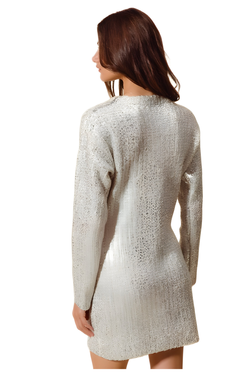 Knit and Lounge Long Sleeve Sequin Mini Dress with Crew Neckline, Alternate, color,