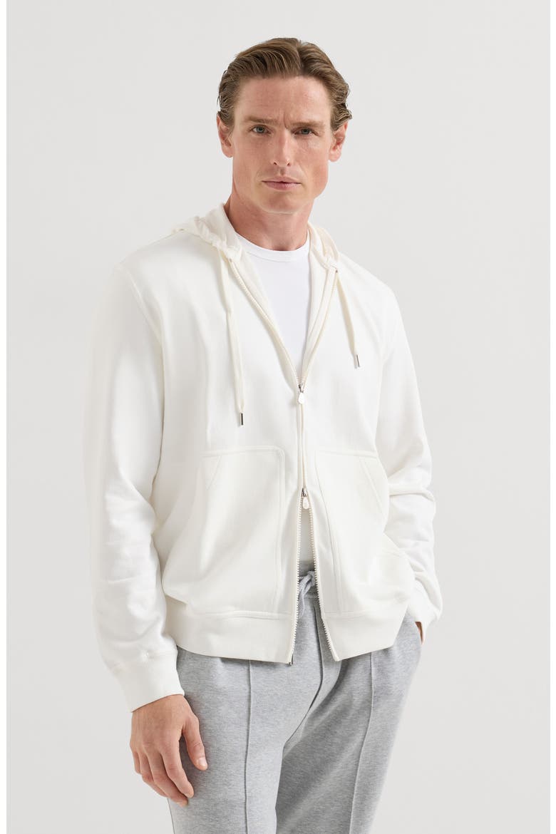 Techno cotton French terry hooded sweatshirt with zipper, Main, color, Off-White