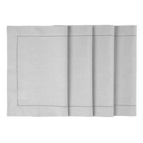Cotton Linen Hemstitch Placemats Set of 4, 14 x 19 Inch
