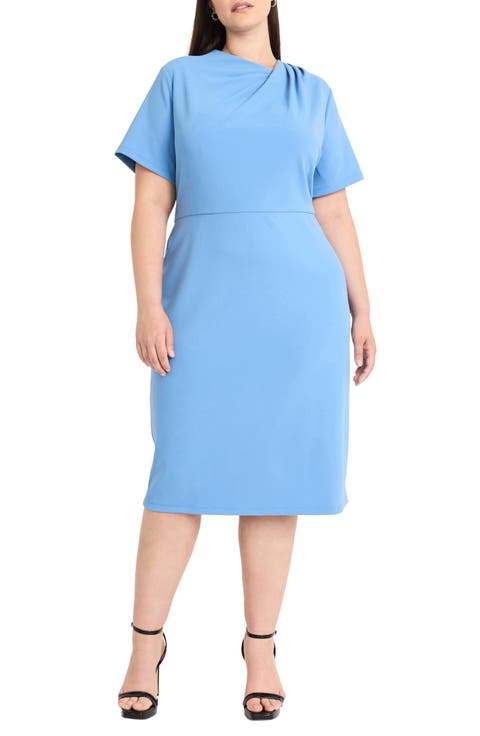 Twist Neck Sheath Midi Dress (Plus)