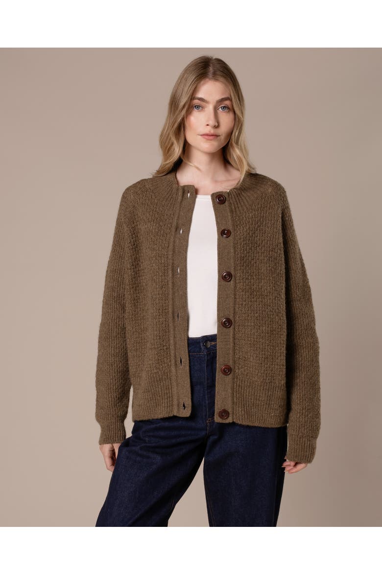 British Wool Moss Stitch Cardigan, Alternate, color, Walnut