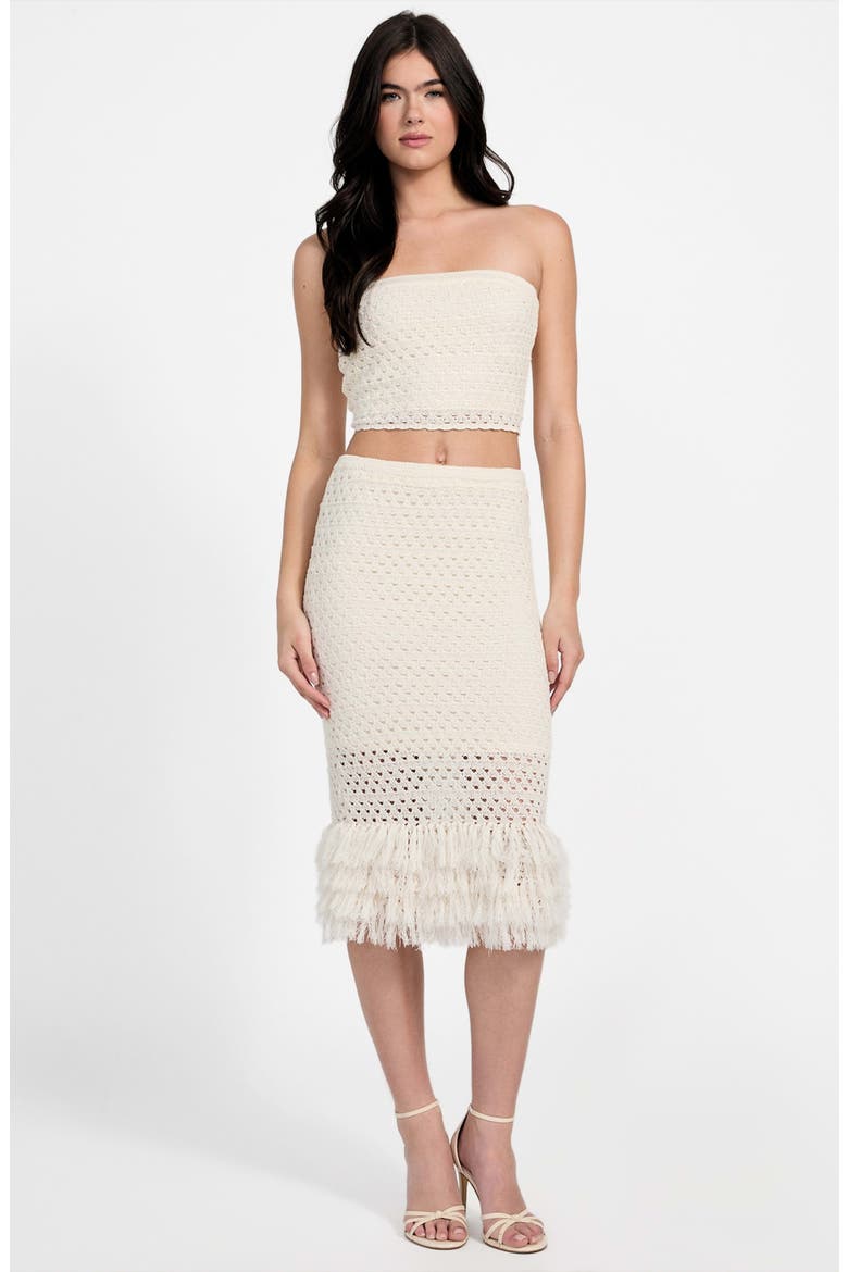 Luca Fringe Hem Open Stitch Midi Skirt, Alternate, color, DOVE WHITE