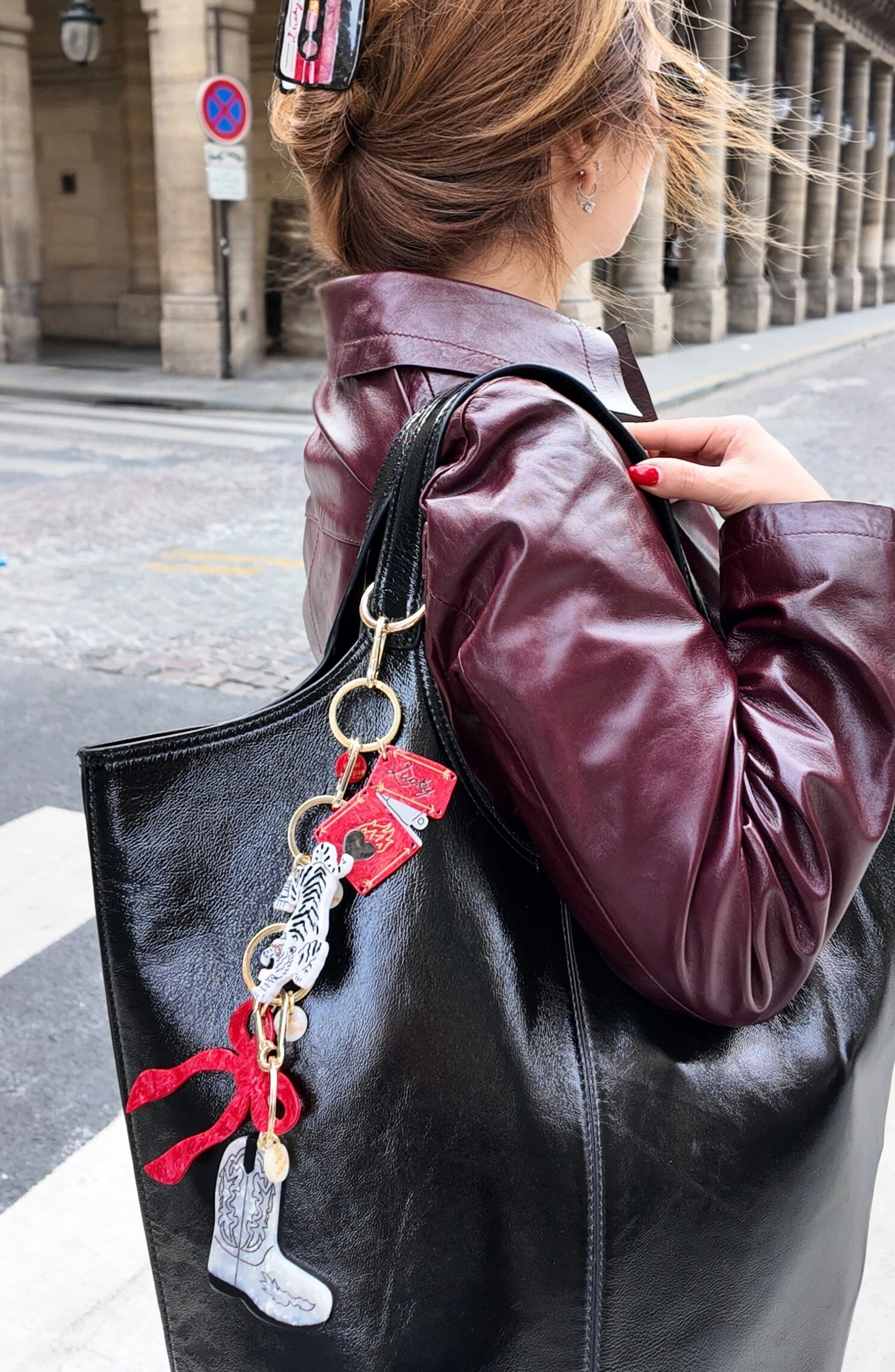 Solar Eclipse Hand Painted Lucky Lighter Key Chain Bag Charm, Alternate, color, Red