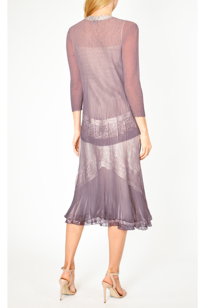 Lace Inset Charmeuse Dress with Jacket, Alternate, color, LOTUS SMOKE OBRE