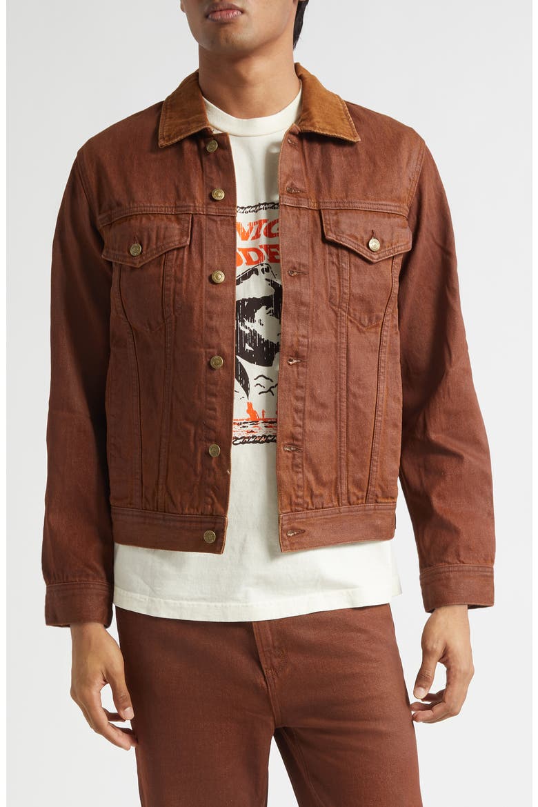 Coated Denim Trucker Jacket, Main, color, COATED BROWN