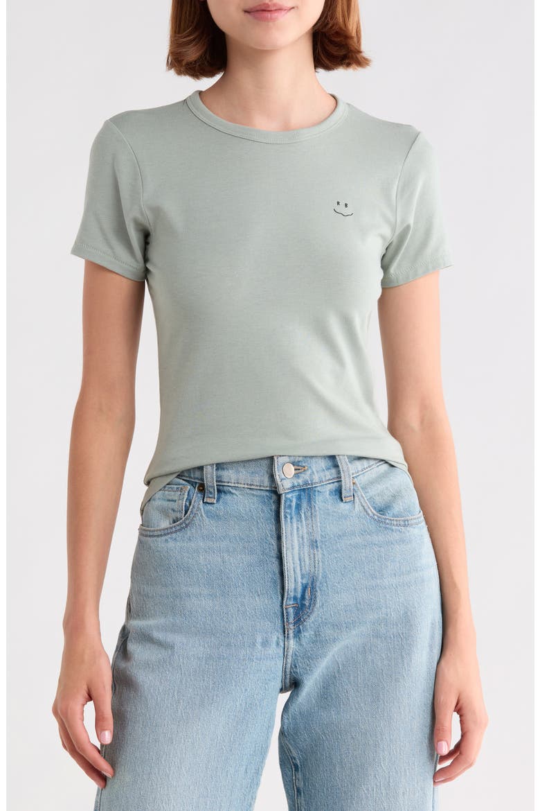 Lucy Smile Graphic Tee, Main, color, GREY GREEN