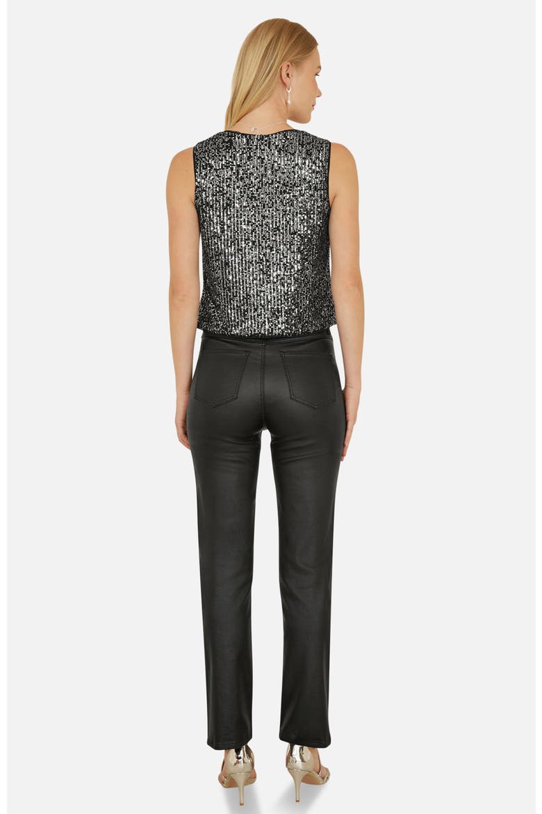 Sequin Tie Front Waistcoat Top, Alternate, color, Black