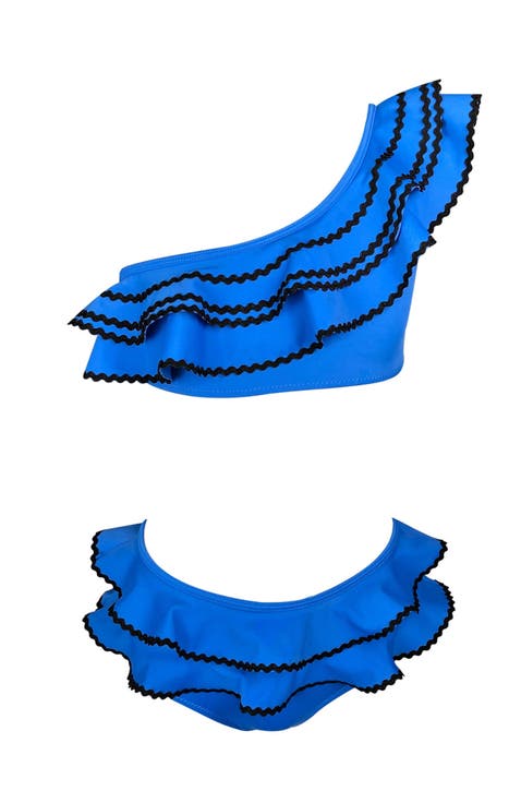 Kids' One Shoulder Multi-Layered Ruffle Blue Two-Piece Bikini