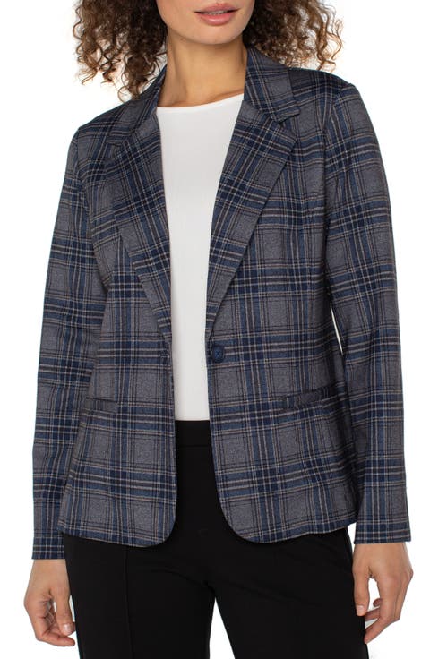 Fitted One-Button Plaid Blazer