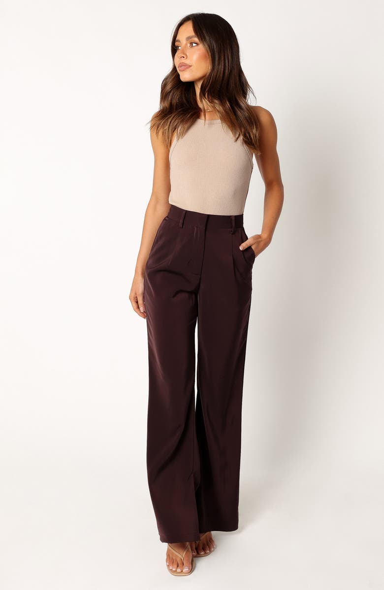 Petal & Pup Neveah Wide Leg Satin Pants, Alternate, color, Merlot