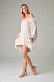 eavolu Peyto Eco-Luxe Rib Off-Shoulder Flutter Tunic/Dress - Ultra-Luxe Flow