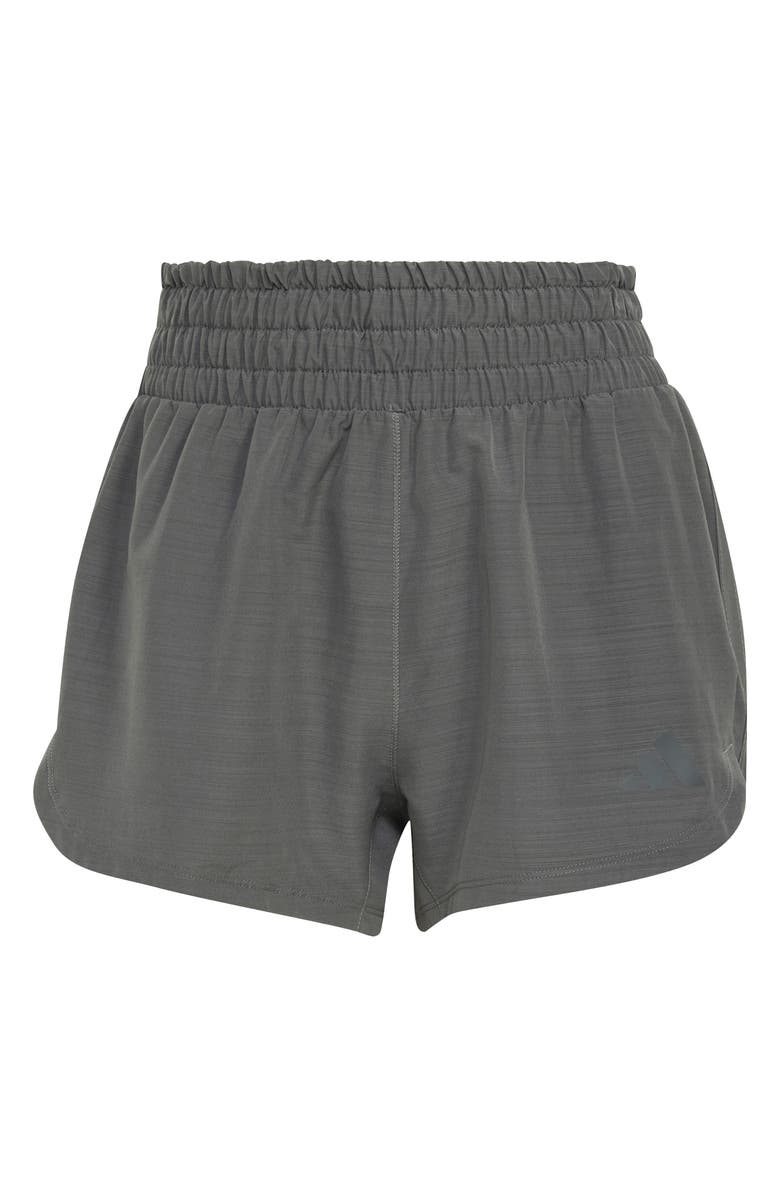 adidas Pacer Workout Woven High Waist Shorts, Alternate, color, Dark Grey Heather