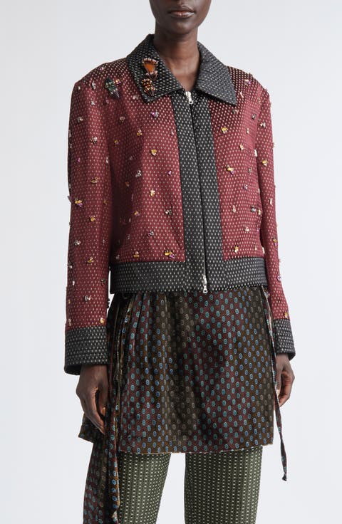 Vurani Crystal Embellished Tie Jacquard Jacket