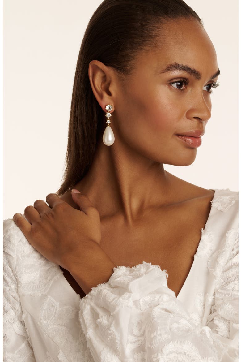 Pearsti Faux Pearl Drop Earrings, Alternate, color, GOLD TONE WHITE CLEAR CRYSTAL