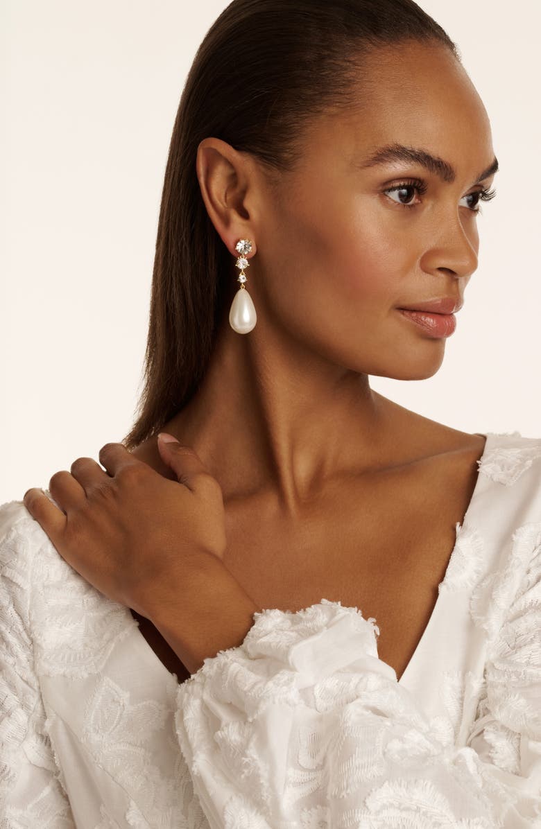 Ted Baker Pearsti Faux Pearl Drop Earrings, Alternate, color, Gold Tone White Clear Crystal