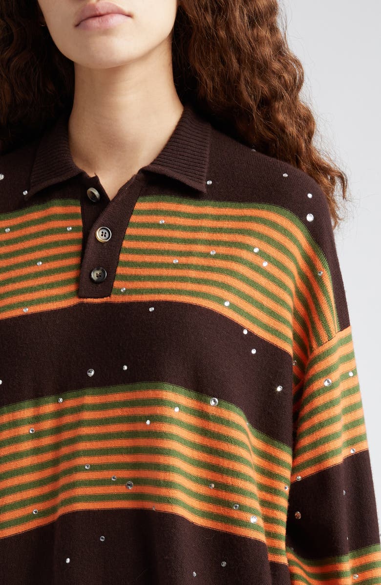 Bode Crystal Embellished Stripe Merino Wool Polo Sweater, Alternate, color, 