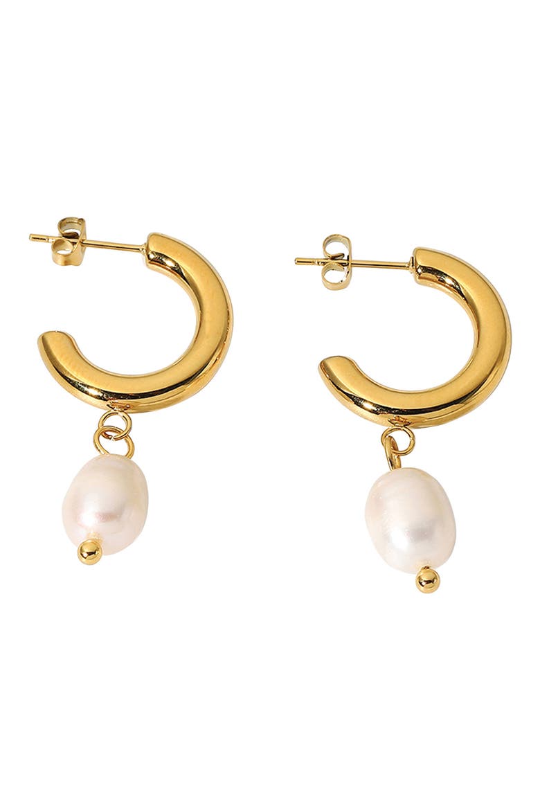 Classic Imitation Pearl Hoop Earrings, Main, color, GOLD