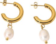 LA MENO Classic Imitation Pearl Hoop Earrings