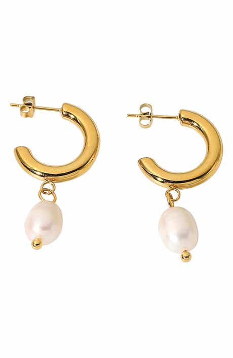 Classic Imitation Pearl Hoop Earrings