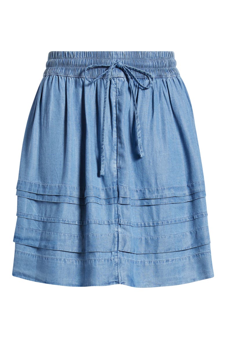 Chambray Tiered Miniskirt, Alternate, color, MEDIUM WASH