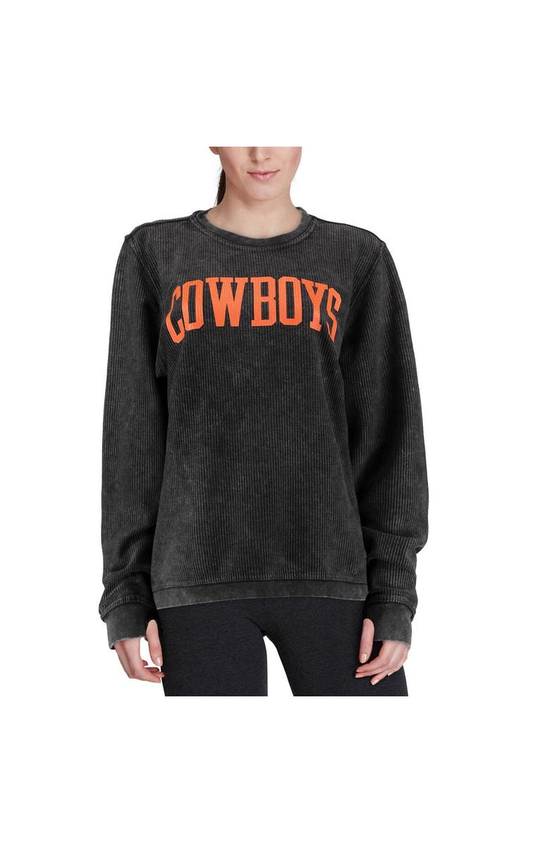 PRESSBOX Women's Pressbox Black Oklahoma State Cowboys Comfy Cord Vintage Wash Basic Arch Pullover Sweatshirt, Alternate, color, 
